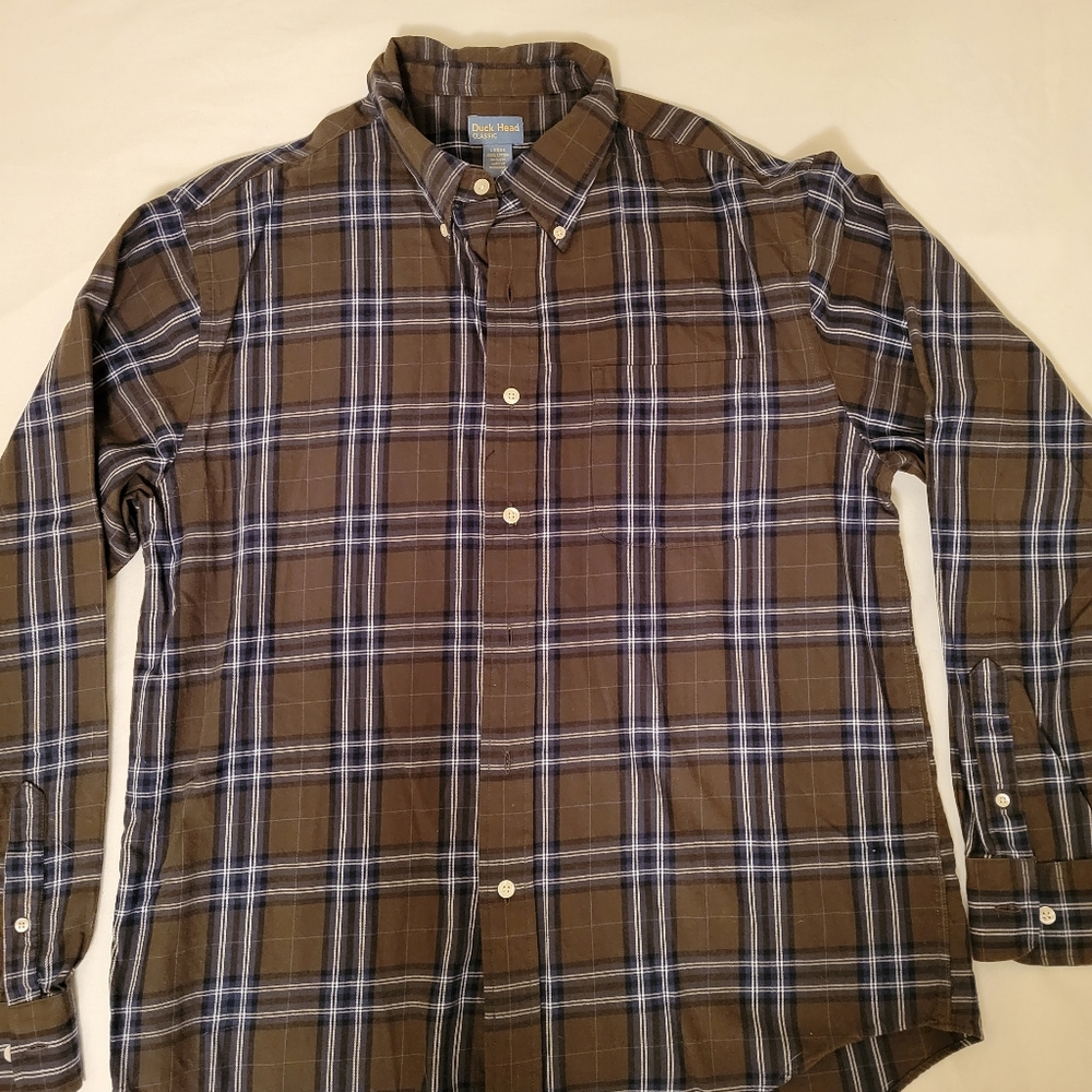 Duck Head Classic Men's Long Sleeve Green Plaid Button down Shirt Size Large